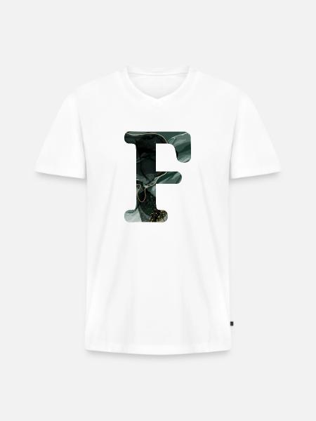 Letter f marbled green - Men's Premium Organic T-shirt with V-neck - white