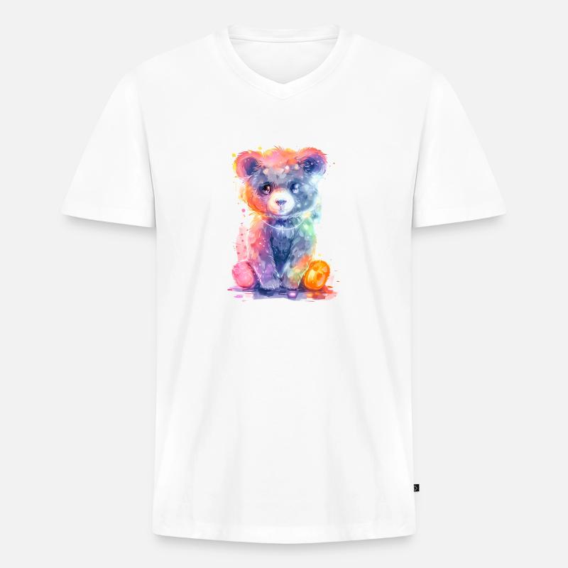 Neon Baer - Männer Premium Bio T-Shirt mit V-Ausschnitt - Weiß