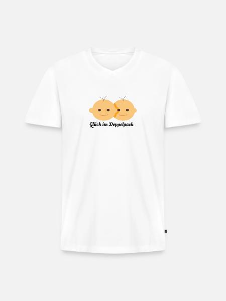 zwilling - Männer Premium Bio T-Shirt mit V-Ausschnitt - Weiß