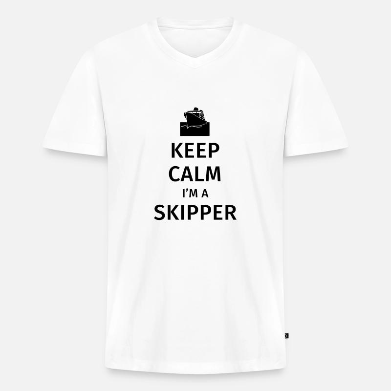 Keep Calm I'm a Skipper - Männer Premium Bio T-Shirt mit V-Ausschnitt - Weiß