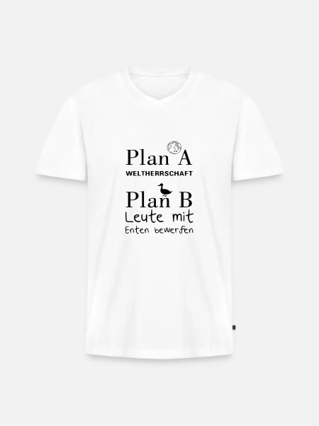 Plan A Weltherrschaft - Männer Premium Bio T-Shirt mit V-Ausschnitt - Weiß