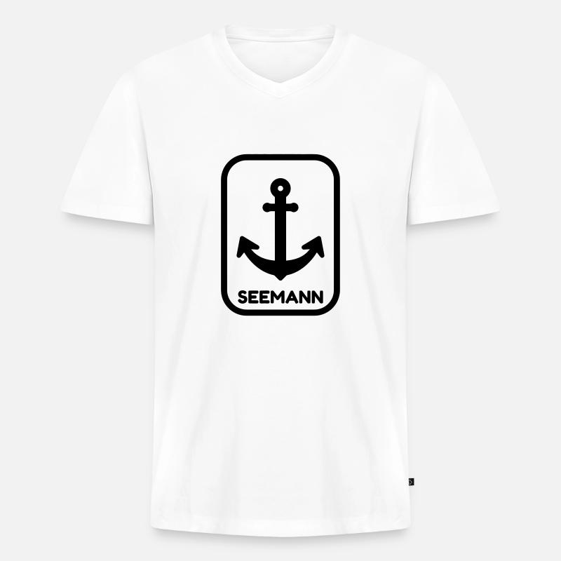 Seemann / Boot / Seebär / Segelboot - Männer Premium Bio T-Shirt mit V-Ausschnitt - Weiß