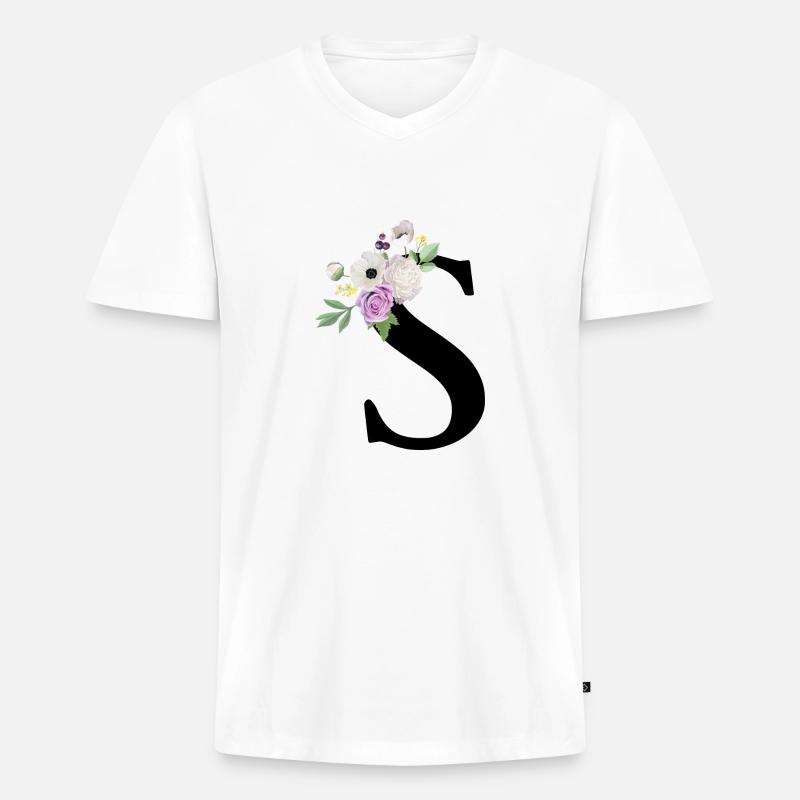 Lila Blumenbuchstabe S - Männer Premium Bio T-Shirt mit V-Ausschnitt - Weiß
