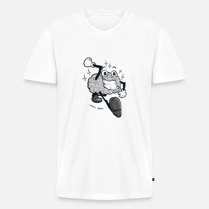 Happy Brain - Graue Version - Männer Premium Bio T-Shirt mit V-Ausschnitt - Weiß