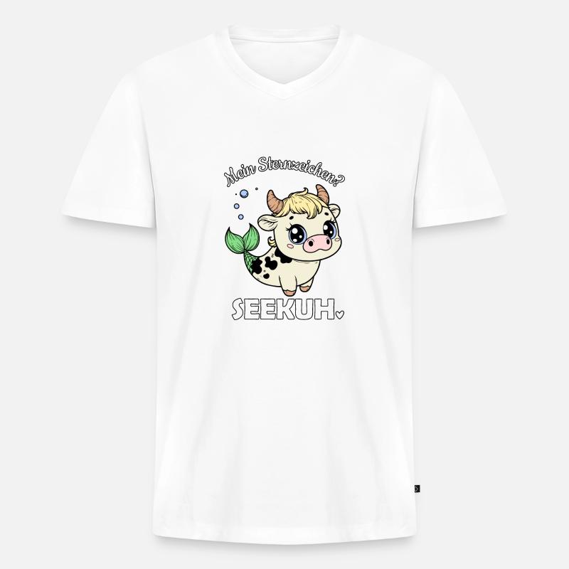 Sternzeichen Stier Seekuh - Männer Premium Bio T-Shirt mit V-Ausschnitt - Weiß
