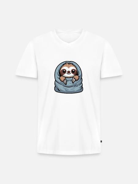 Faultier Schlafsack - Männer Premium Bio T-Shirt mit V-Ausschnitt - Weiß