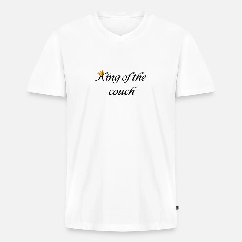 König der Couch - Männer Premium Bio T-Shirt mit V-Ausschnitt - Weiß
