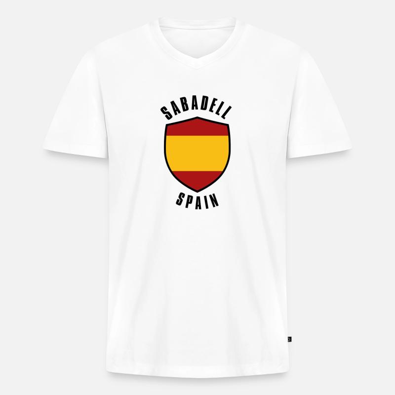 Sabadell Shield Spanien Farben - Männer Premium Bio T-Shirt mit V-Ausschnitt - Weiß