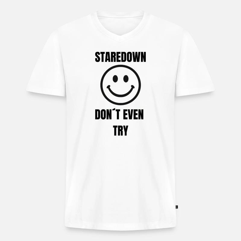 Staredown Smile– Don't Even Try - Männer Premium Bio T-Shirt mit V-Ausschnitt - Weiß