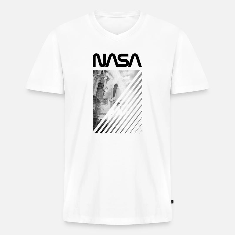 NASA Space Shuttle Start - Männer Premium Bio T-Shirt mit V-Ausschnitt - Weiß