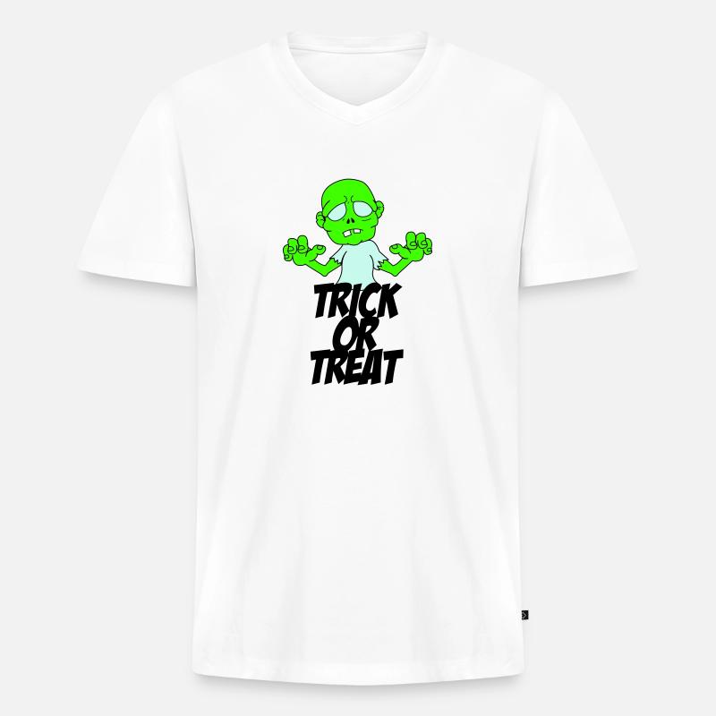 zombie trick or treat - Männer Premium Bio T-Shirt mit V-Ausschnitt - Weiß