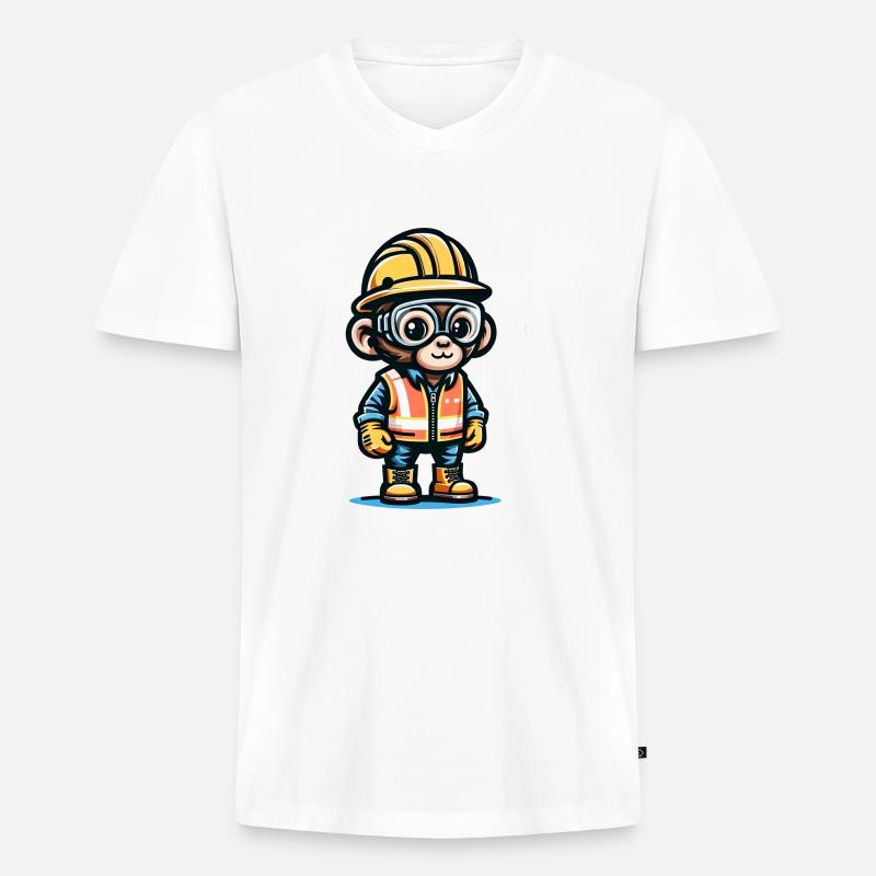 Cute Monkey Construction Worker - Männer Premium Bio T-Shirt mit V-Ausschnitt - Weiß