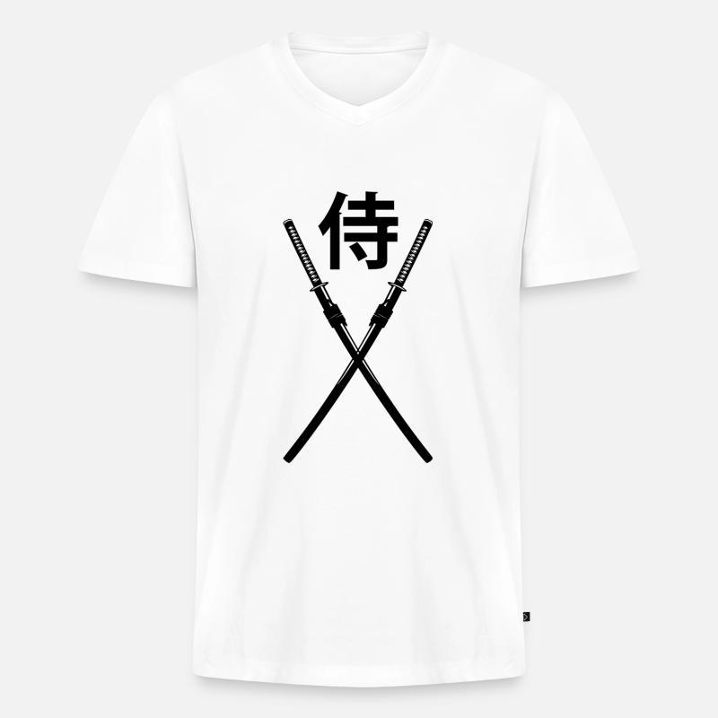 Schwert - Samurai - Männer Premium Bio T-Shirt mit V-Ausschnitt - Weiß