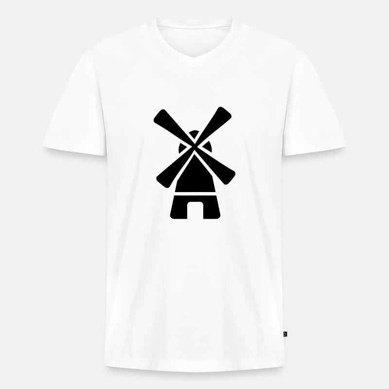Windmühle - Männer Premium Bio T-Shirt mit V-Ausschnitt - Weiß
