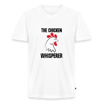 Der Hühnerflüsterer - Männer Premium Bio T-Shirt mit V-Ausschnitt - Weiß - Vorne - Nico (187cm)
