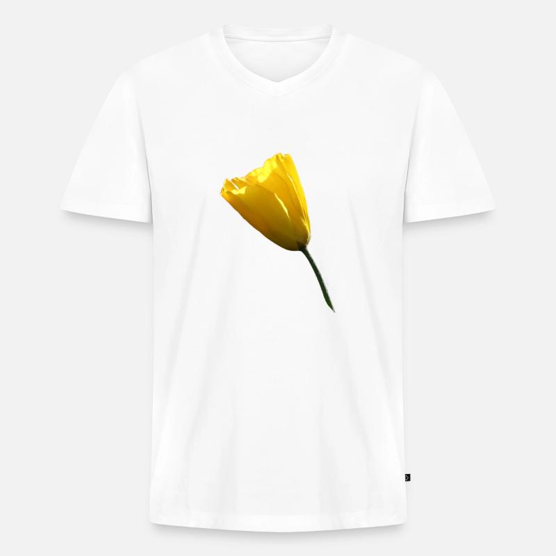 gelber Mohn Klatschmohn Mohnblume - Männer Premium Bio T-Shirt mit V-Ausschnitt - Weiß