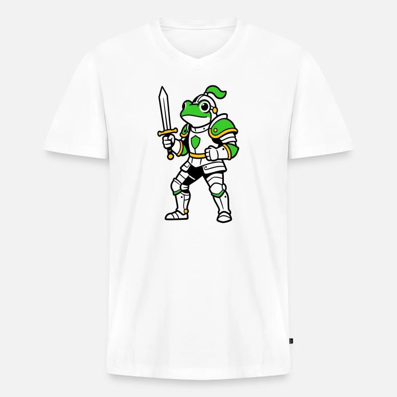 Froschritter - Männer Premium Bio T-Shirt mit V-Ausschnitt - Weiß