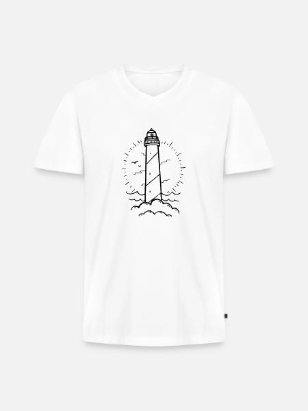 LEUCHTTURM TATTOO - Männer Premium Bio T-Shirt mit V-Ausschnitt - Weiß
