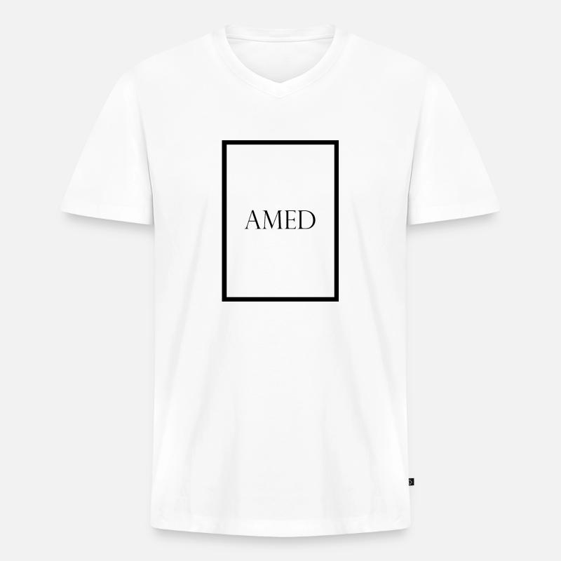 Amed, schlichter Statement Schriftzug - Männer Premium Bio T-Shirt mit V-Ausschnitt - Weiß