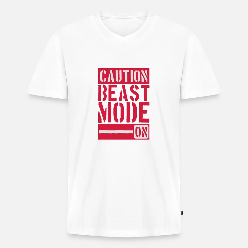 Caution Beast Mode On - Männer Premium Bio T-Shirt mit V-Ausschnitt - Weiß