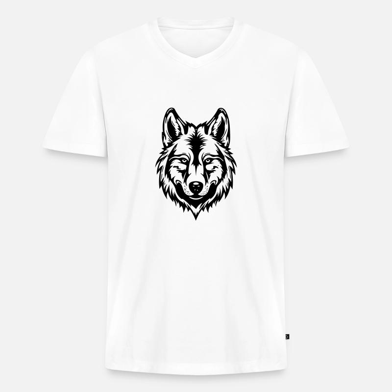 Wolf - Männer Premium Bio T-Shirt mit V-Ausschnitt - Weiß