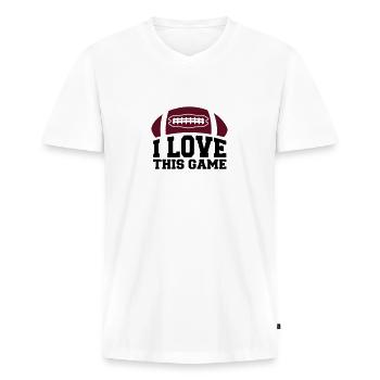 Love this game, AMERICAN FOOTBALL - Mannen Premium Bio T-shirt met V-hals - wit - Voor - Nico (187cm)