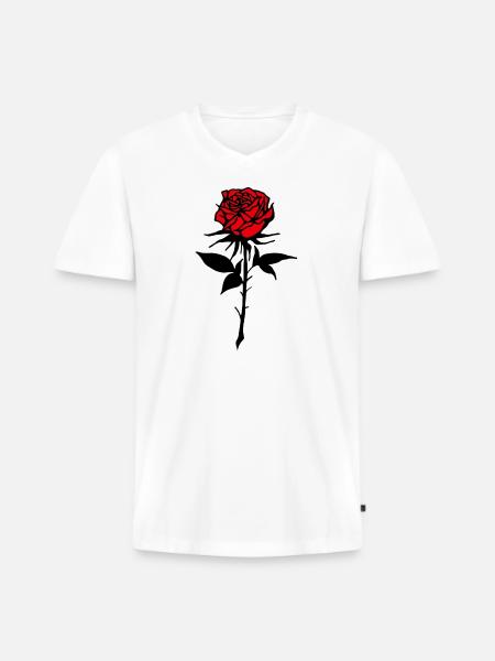 Red Rose - Men's Premium Organic T-shirt with V-neck - white