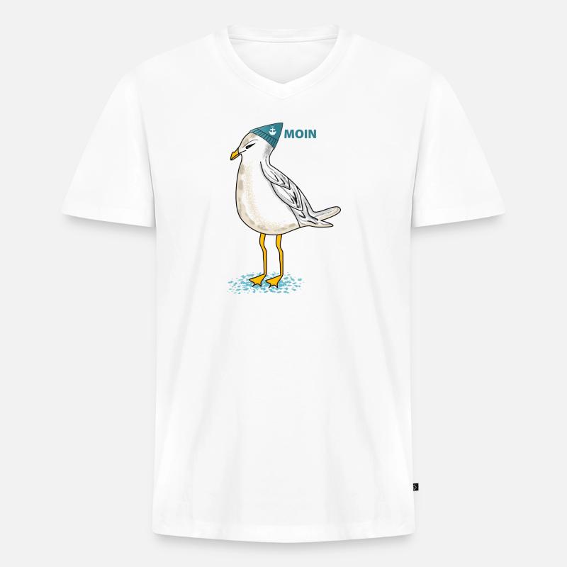 Möwe (b) - Männer Premium Bio T-Shirt mit V-Ausschnitt - Weiß