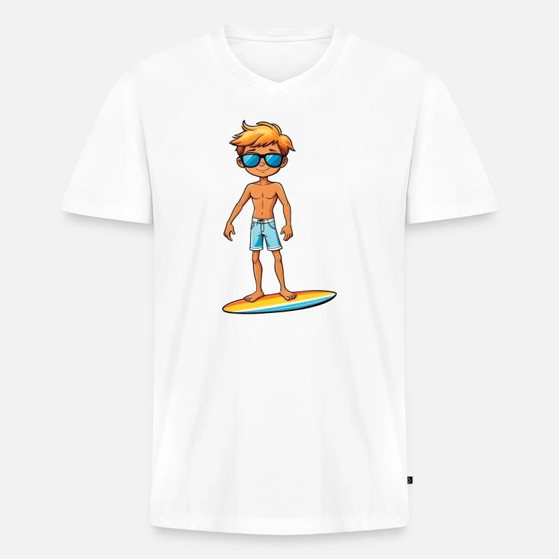 Cooler junger Surfer Dude Boy - Männer Premium Bio T-Shirt mit V-Ausschnitt - Weiß