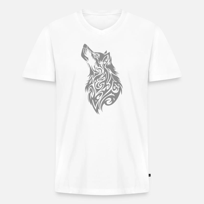 Nordischer Wolf Tribal Tattoo - Männer Premium Bio T-Shirt mit V-Ausschnitt - Weiß