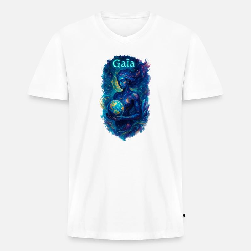 Gaia – Mutter Natur – Baum des Lebens - Männer Premium Bio T-Shirt mit V-Ausschnitt - Weiß