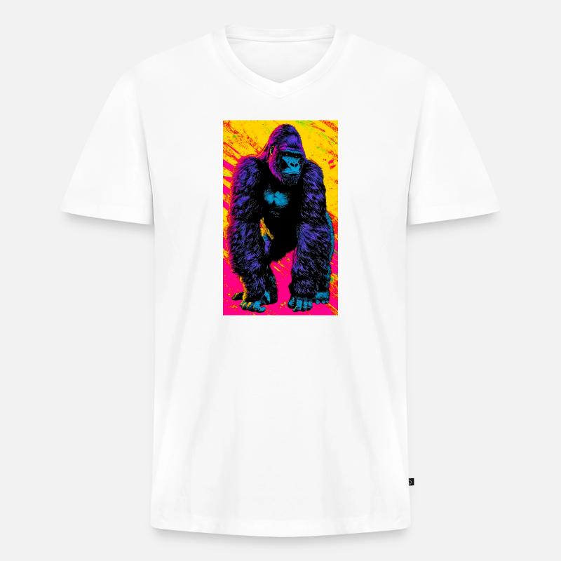Gorilla - Männer Premium Bio T-Shirt mit V-Ausschnitt - Weiß