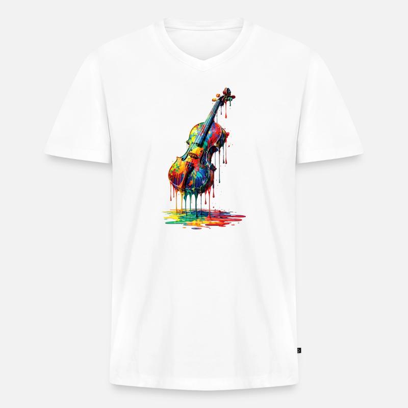 Violin with dripping paint - Men's Premium Organic T-shirt with V-neck - white