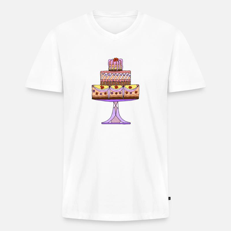 Kuchen - Männer Premium Bio T-Shirt mit V-Ausschnitt - Weiß