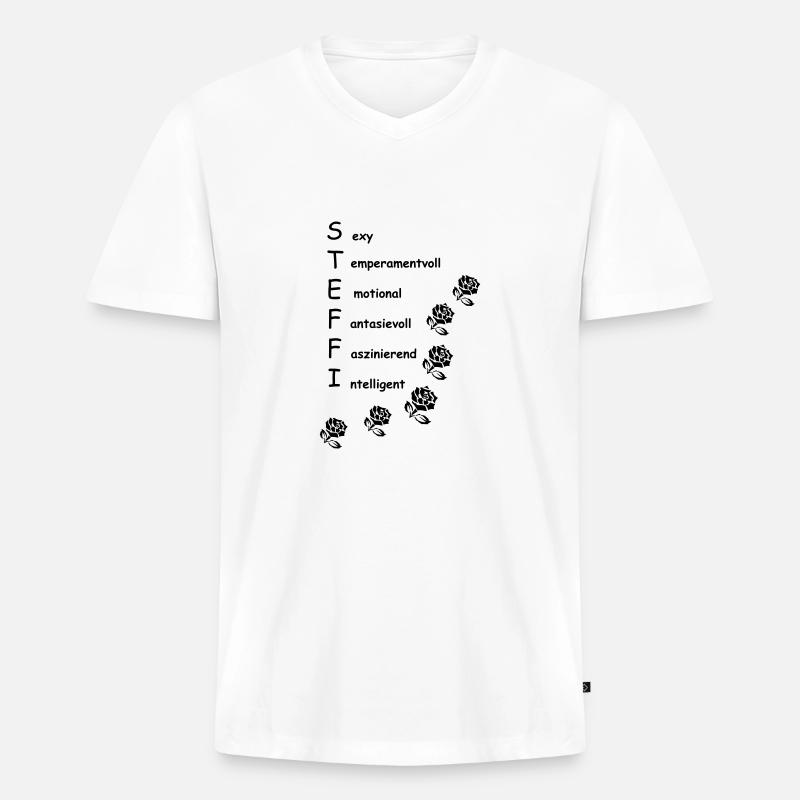 steffi2 - Männer Premium Bio T-Shirt mit V-Ausschnitt - Weiß