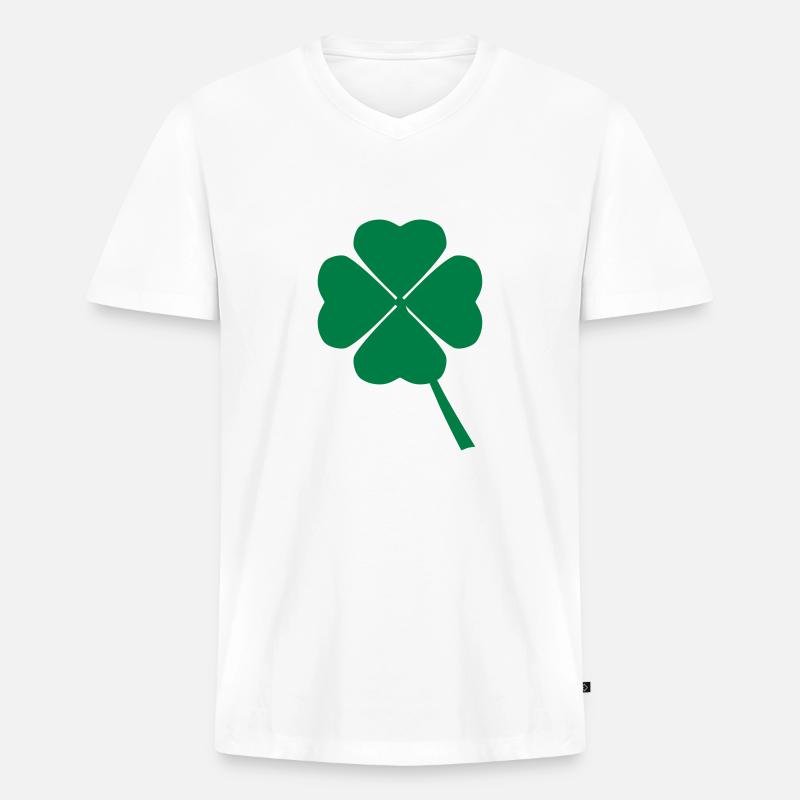 Kleeblatt mit 4 Blättern - Männer Premium Bio T-Shirt mit V-Ausschnitt - Weiß