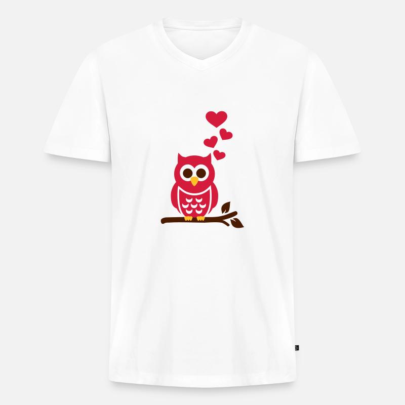 Eule - Männer Premium Bio T-Shirt mit V-Ausschnitt - Weiß