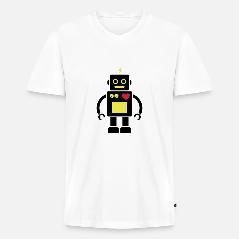 Roboter / Robot #2_3c - Männer Premium Bio T-Shirt mit V-Ausschnitt - Weiß