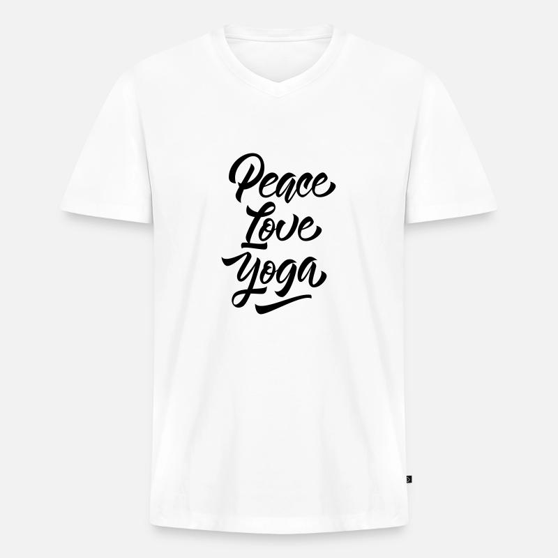Peace Love Yoga - Männer Premium Bio T-Shirt mit V-Ausschnitt - Weiß