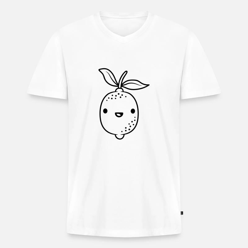 Comic Kawaii Zitrone - Männer Premium Bio T-Shirt mit V-Ausschnitt - Weiß