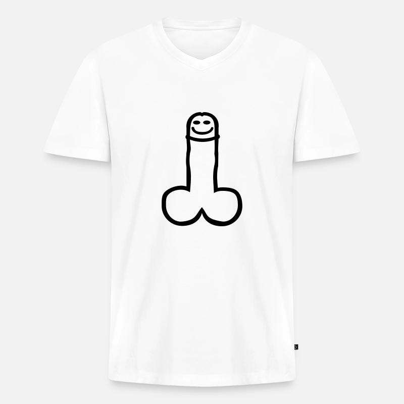 Penis - Männer Premium Bio T-Shirt mit V-Ausschnitt - Weiß