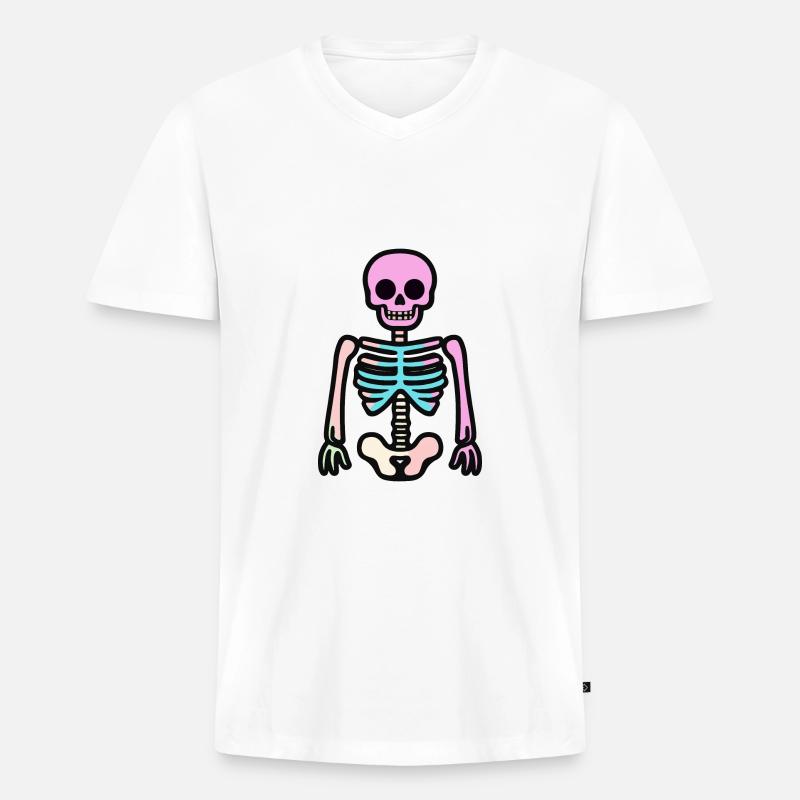 Skelett Halloween Comic - Männer Premium Bio T-Shirt mit V-Ausschnitt - Weiß
