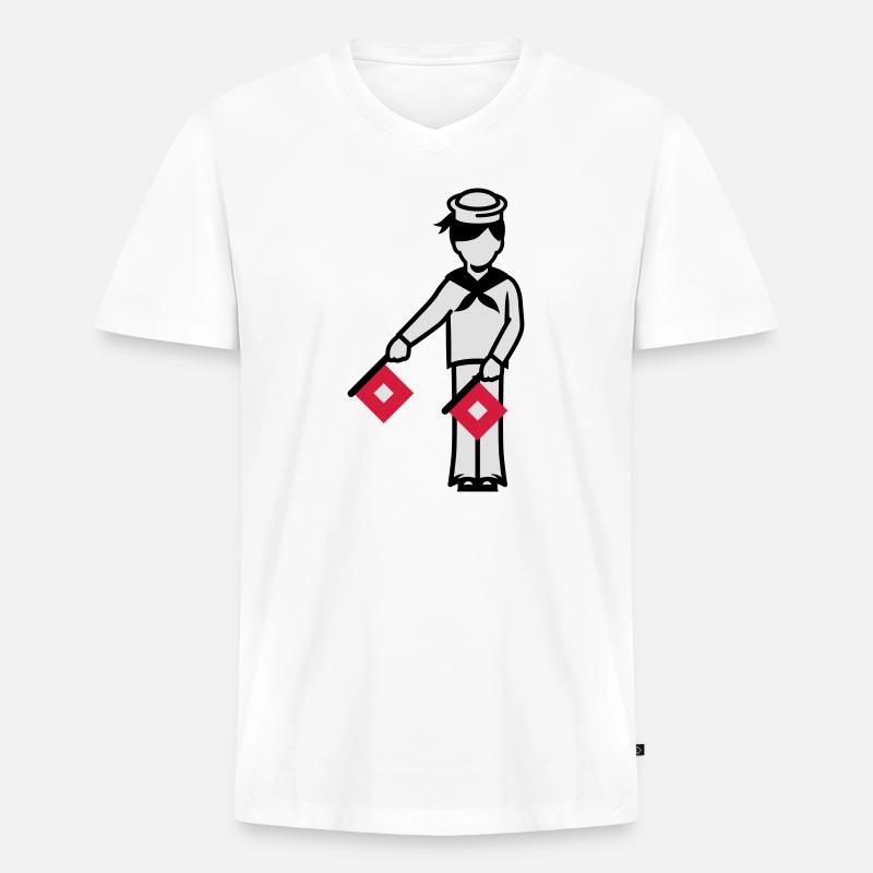 Matrose A 1 Eins Winkeralphabet - Männer Premium Bio T-Shirt mit V-Ausschnitt - Weiß
