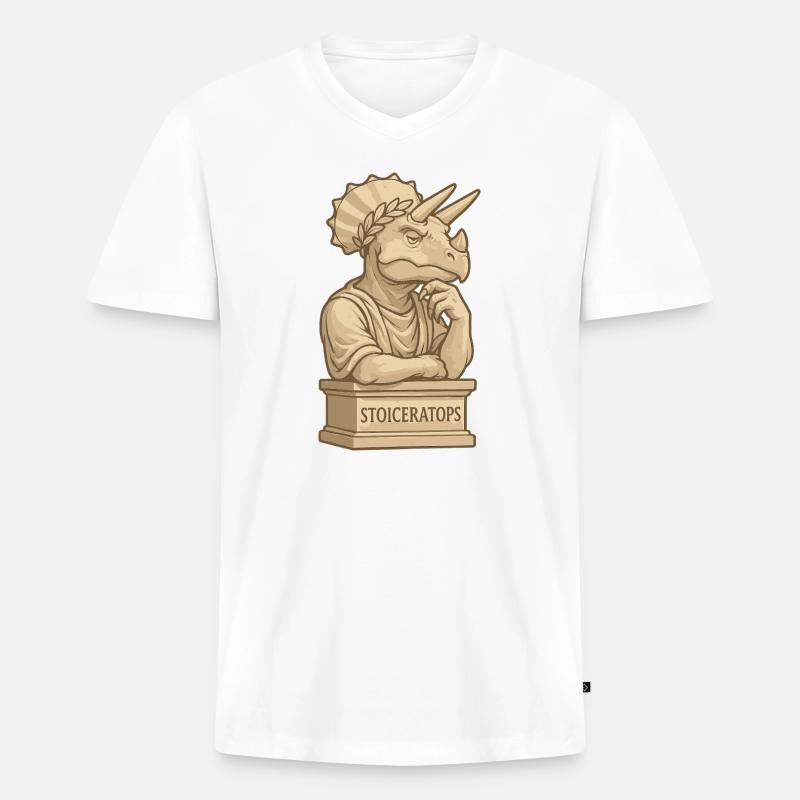 Stoiceratops - Männer Premium Bio T-Shirt mit V-Ausschnitt - Weiß