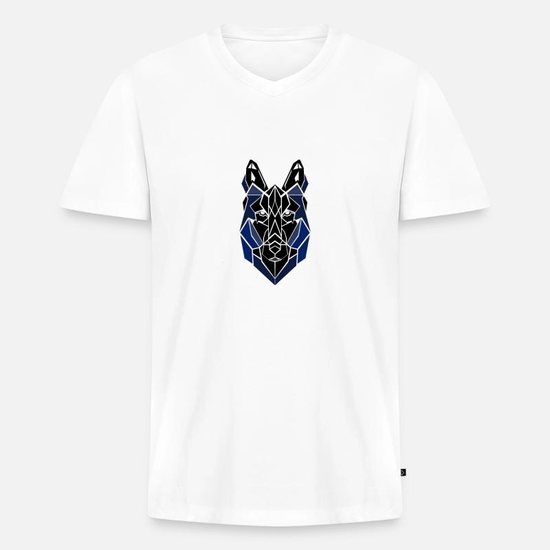 Wolf - Männer Premium Bio T-Shirt mit V-Ausschnitt - Weiß