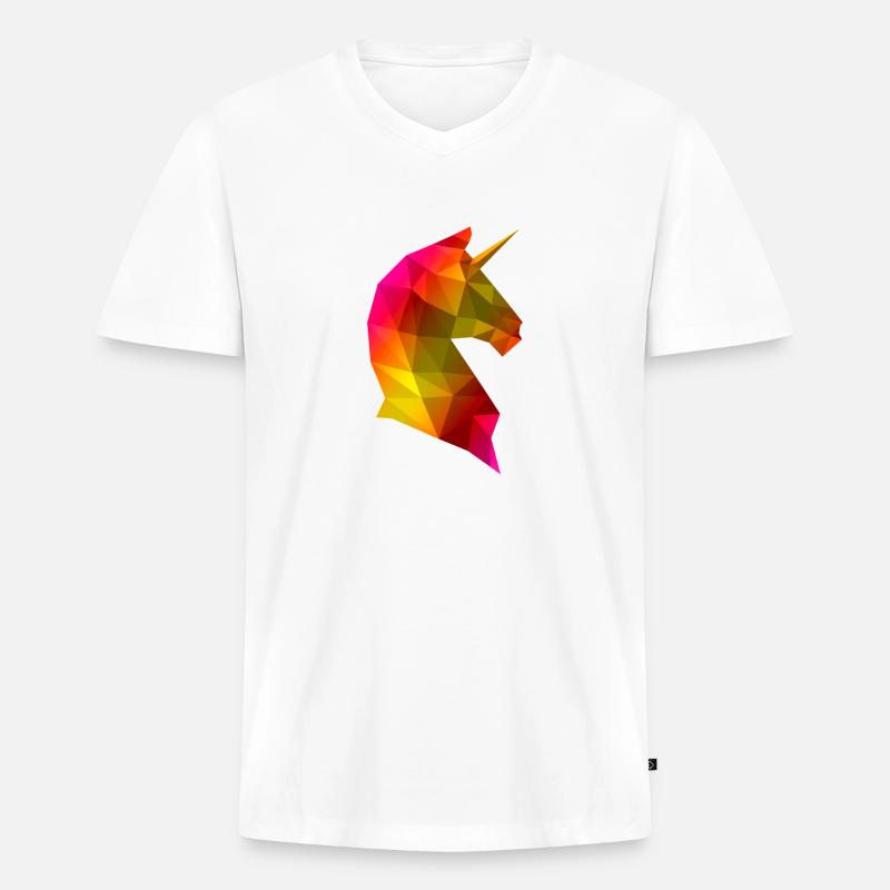 Einhorn Lowpoly Regenbogen 3D - Männer Premium Bio T-Shirt mit V-Ausschnitt - Weiß