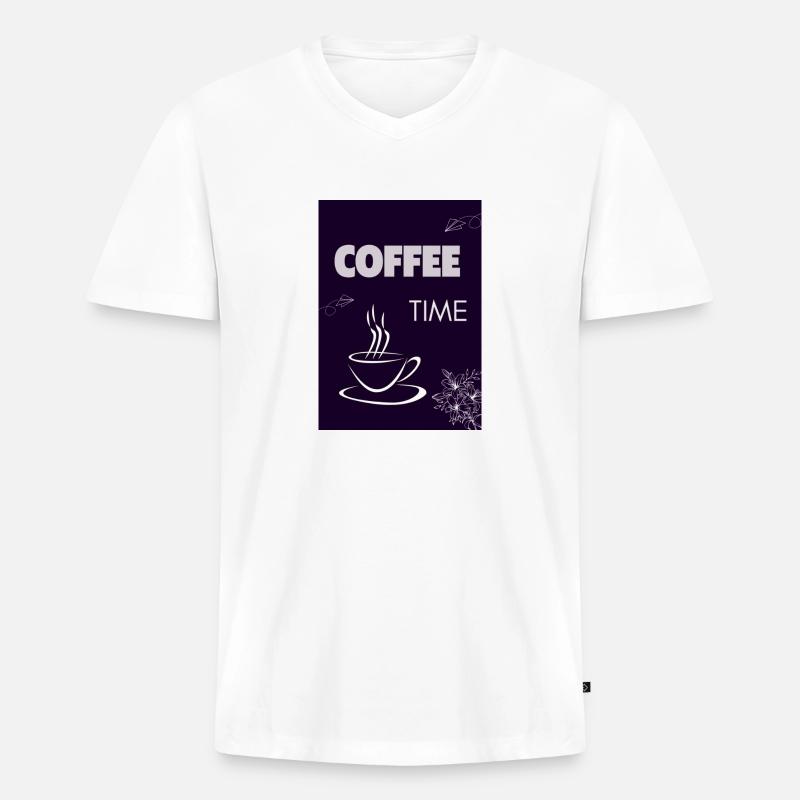 Coffee Time - Männer Premium Bio T-Shirt mit V-Ausschnitt - Weiß