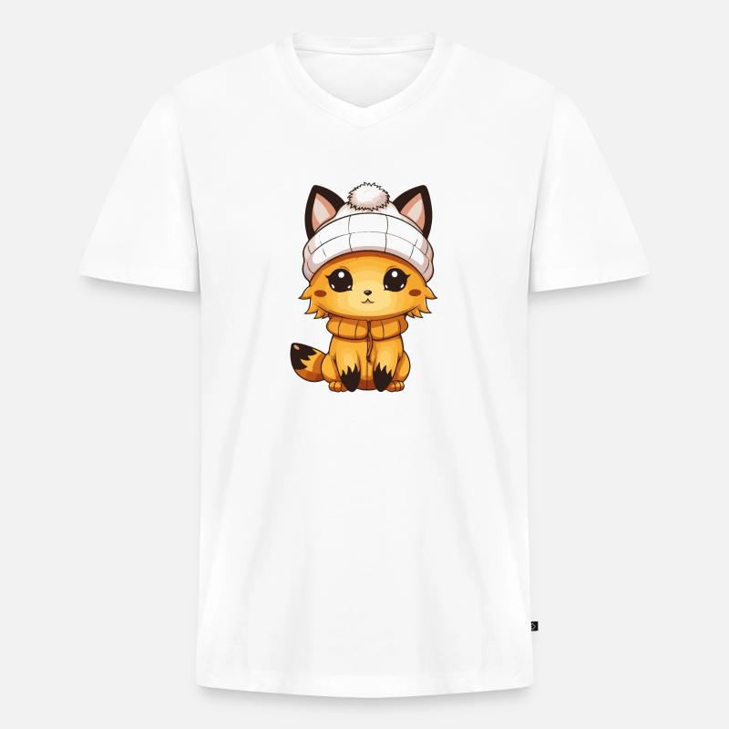 Fuchs Comic - Männer Premium Bio T-Shirt mit V-Ausschnitt - Weiß