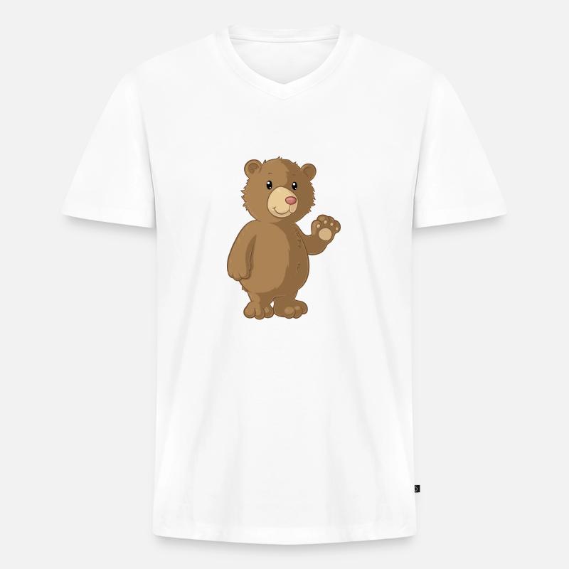 Winkender Comic Bär - Männer Premium Bio T-Shirt mit V-Ausschnitt - Weiß
