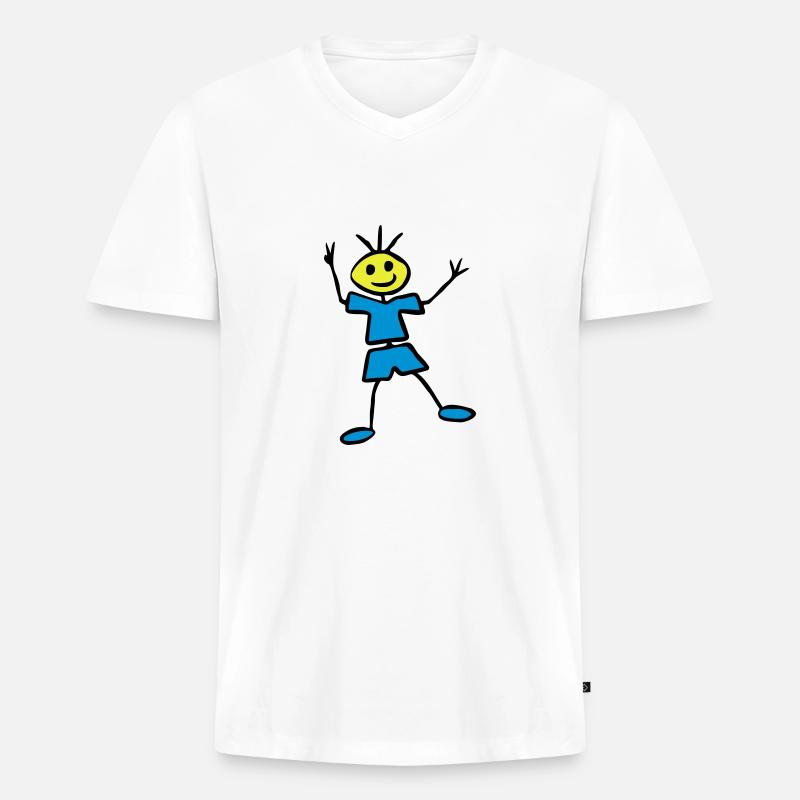 Strichmännchen - Männer Premium Bio T-Shirt mit V-Ausschnitt - Weiß